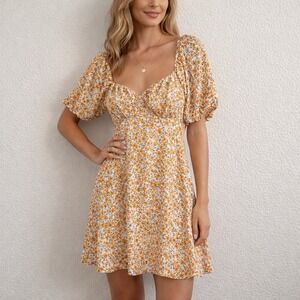 Missguided Sz 6 Dress Puff Sleeve Empire Waist Floral Mini Milkmaid Cottagecore